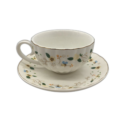 Bees and Flowers Vintage Turkish Style Ceramic Coffee Cup with Saucer NEW