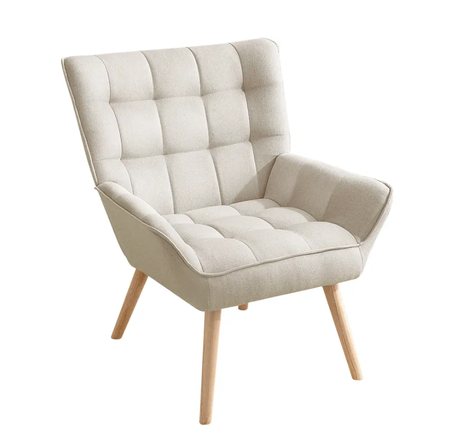 Furb Jean Minimalist High Back Thick Padded Fabric Armchair in Beige NEW