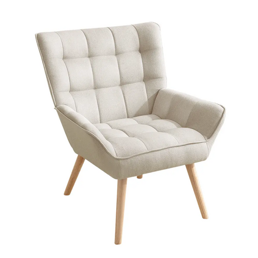 Furb Jean Minimalist High Back Thick Padded Fabric Armchair in Beige NEW