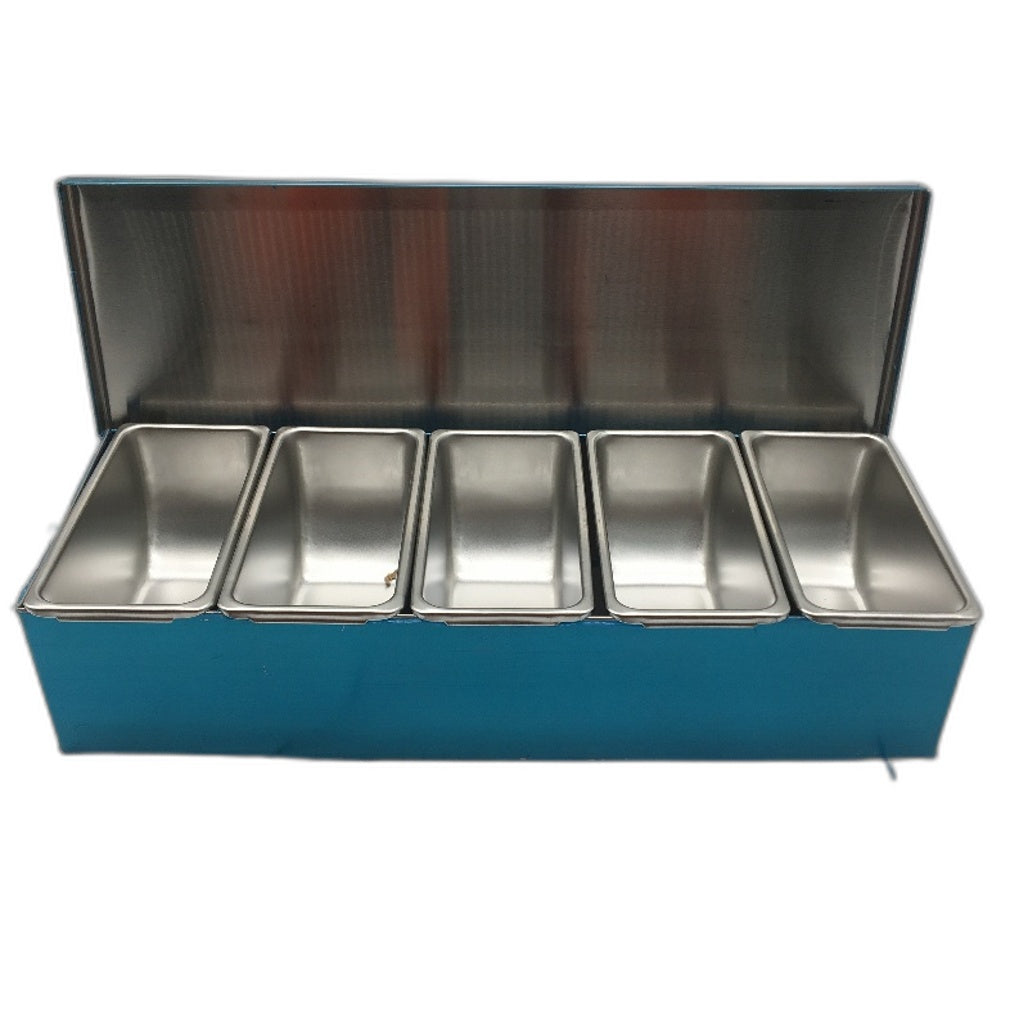 5 Small Grid Stainless Steel Detachable Topping Ingredient Station with Lid NEW