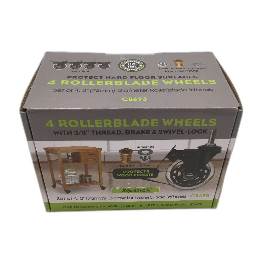 Slipstick 4 Rollerblade Wheels with 3/8 Inch Thread Break and Swivel Lock NEW