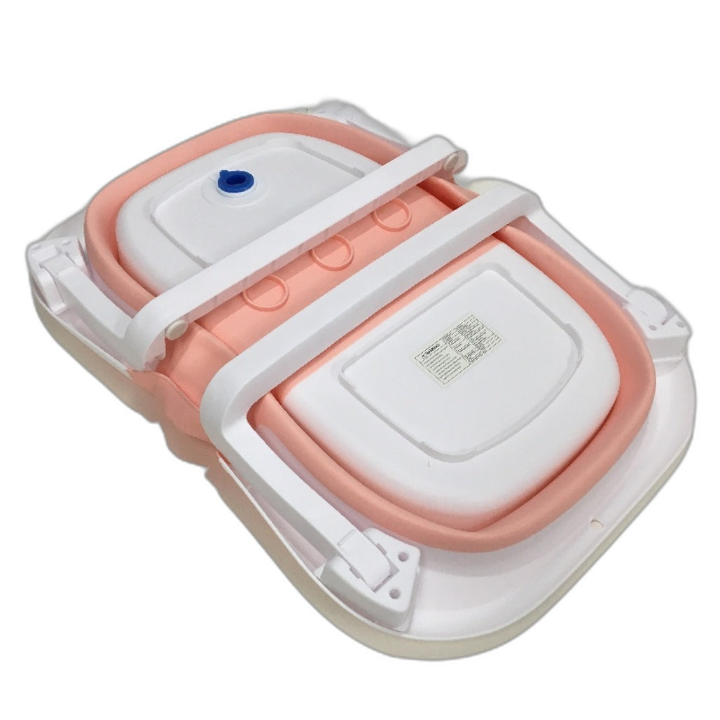 Silicone Baby Foldable Bath Tub with Soft White Starry Cushion in Pink NEW