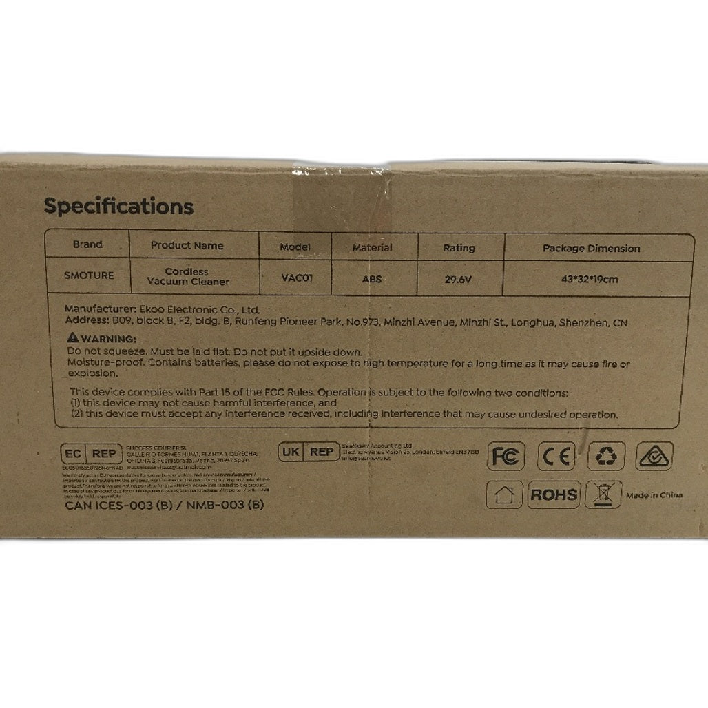 SMOTURE CAV01 550W 1 5L Capacity Cordless Indoor Vacuum Cleaner NEW