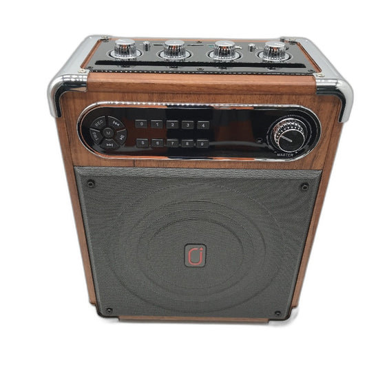 JYX S55 Portable RGB Karaoke Speaker with Dual Microphones in Retro Wood NEW