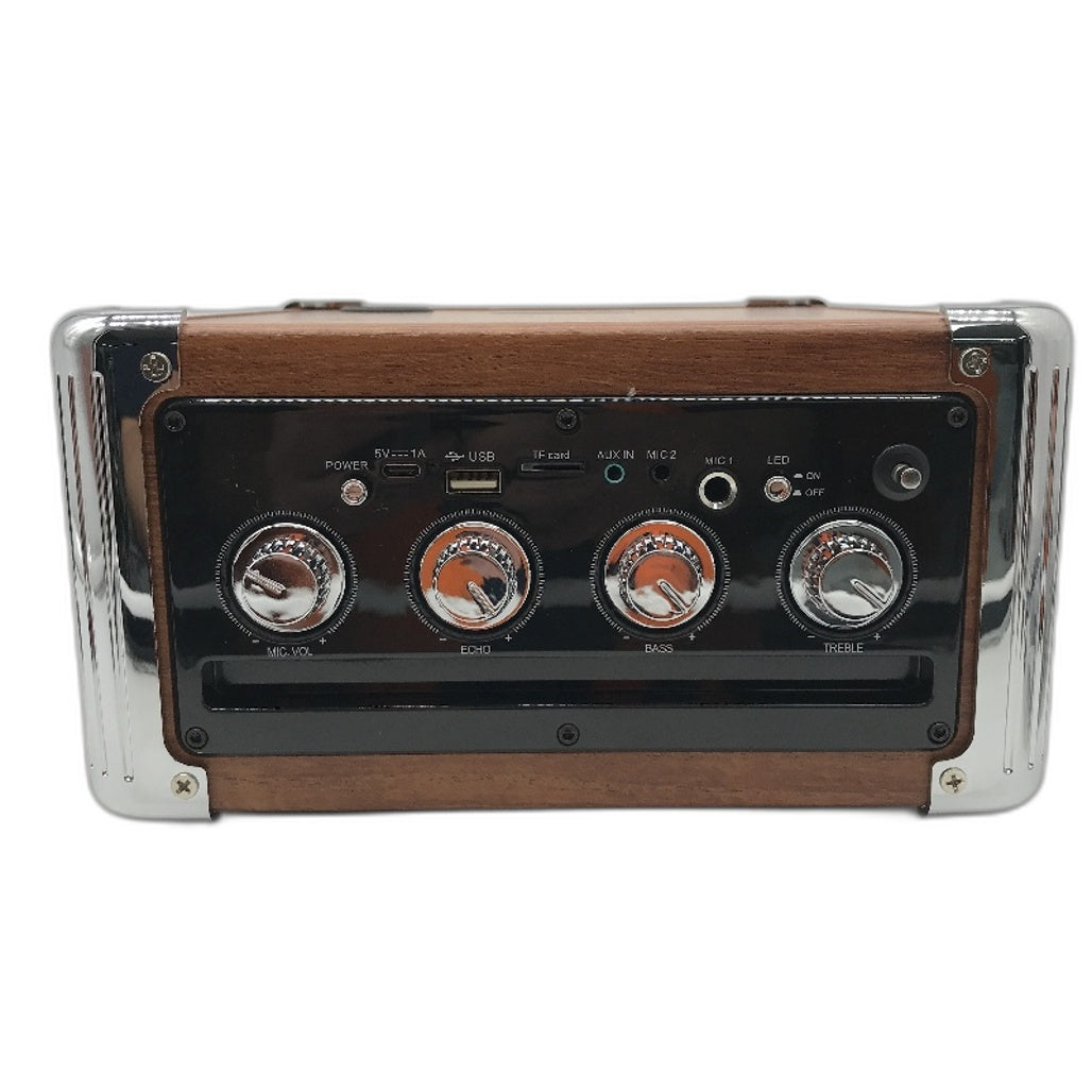 JYX S55 Portable RGB Karaoke Speaker with Dual Microphones in Retro Wood NEW