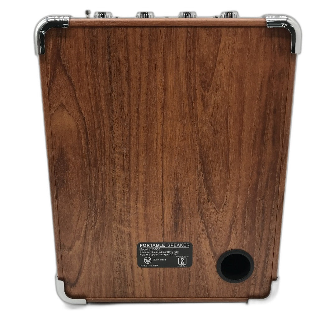 JYX S55 Portable RGB Karaoke Speaker with Dual Microphones in Retro Wood NEW