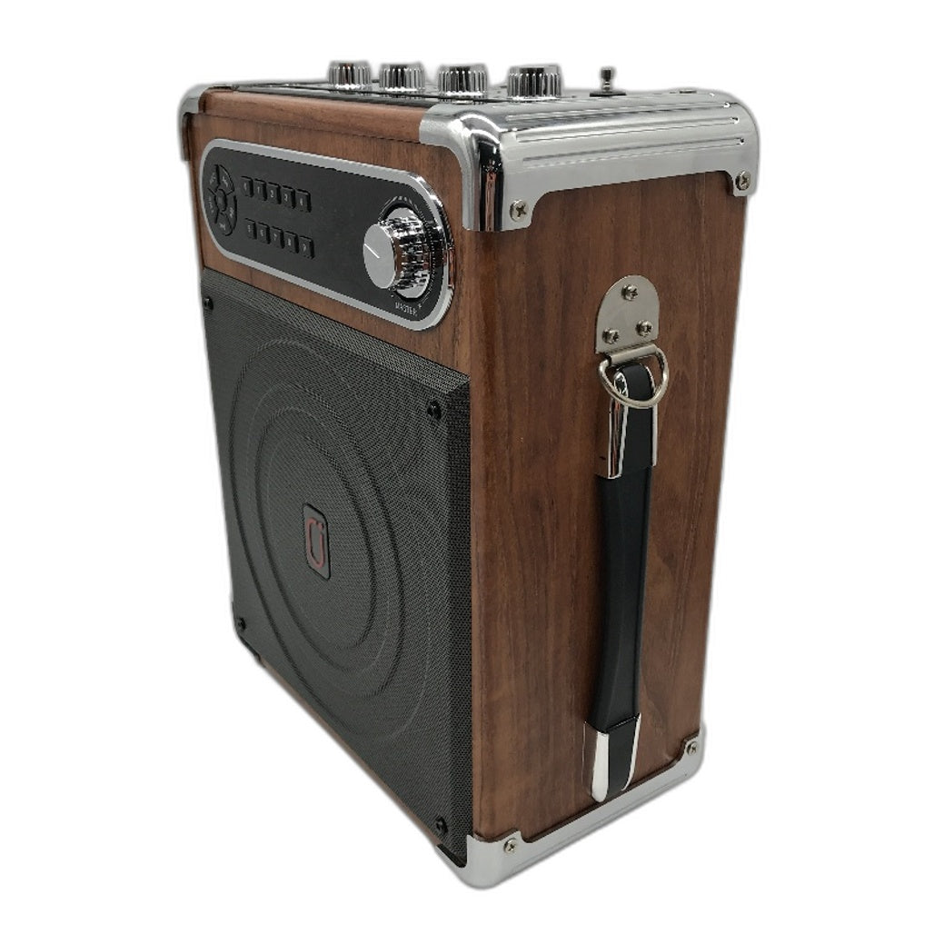 JYX S55 Portable RGB Karaoke Speaker with Dual Microphones in Retro Wood NEW
