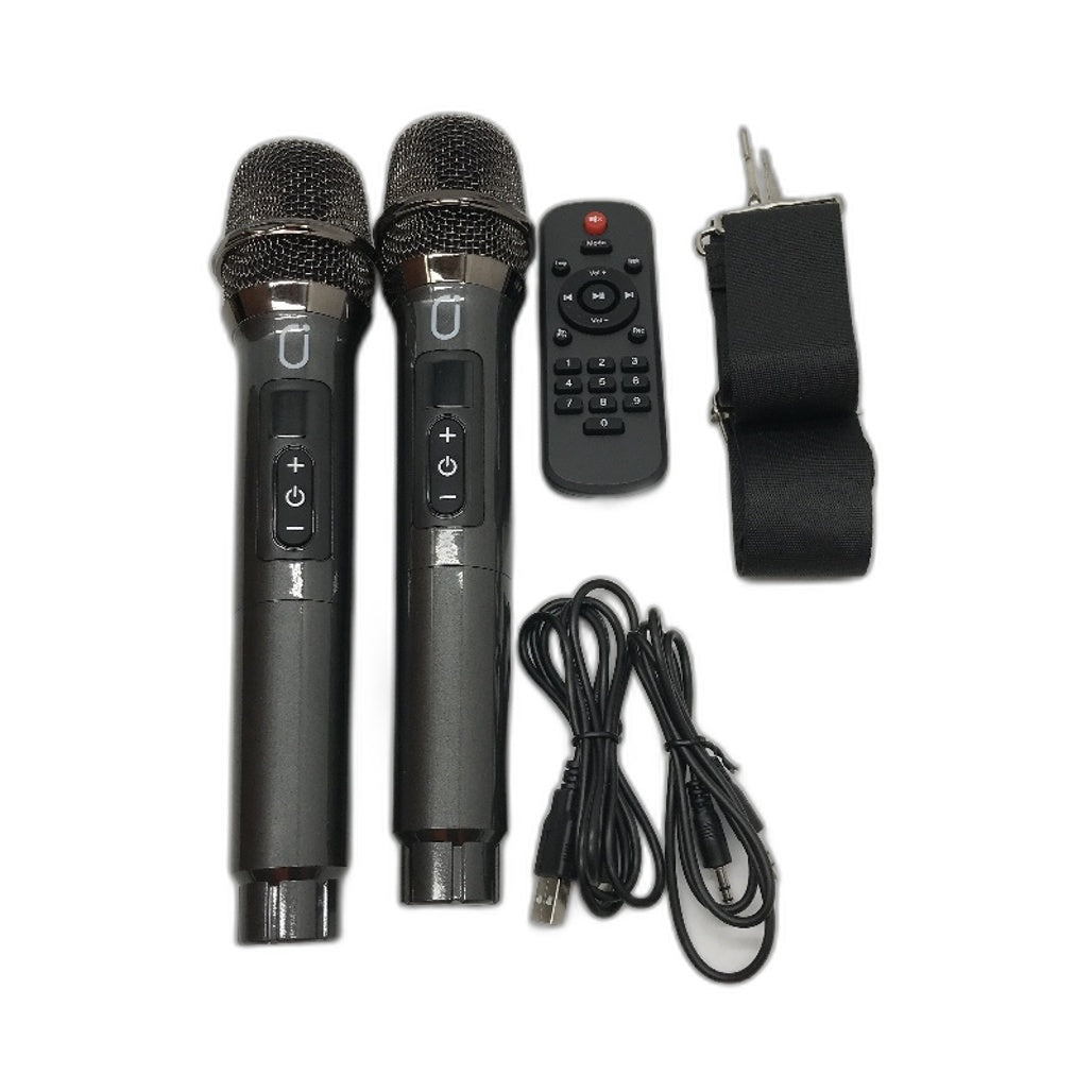 JYX S55 Portable RGB Karaoke Speaker with Dual Microphones in Retro Wood NEW