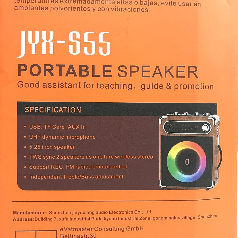 JYX S55 Portable RGB Karaoke Speaker with Dual Microphones in Retro Wood NEW
