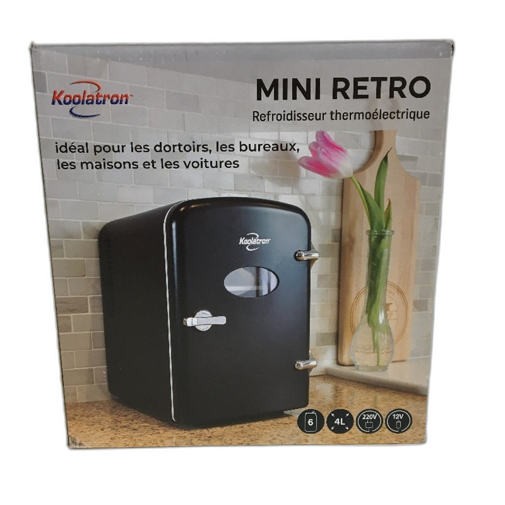 Koolatron 4L Retro 6 Can Portable 12V and AC Compact Mini Fridge in Black NEW