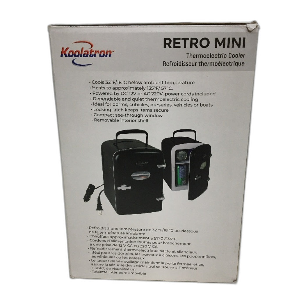 Koolatron 4L Retro 6 Can Portable 12V and AC Compact Mini Fridge in Black NEW