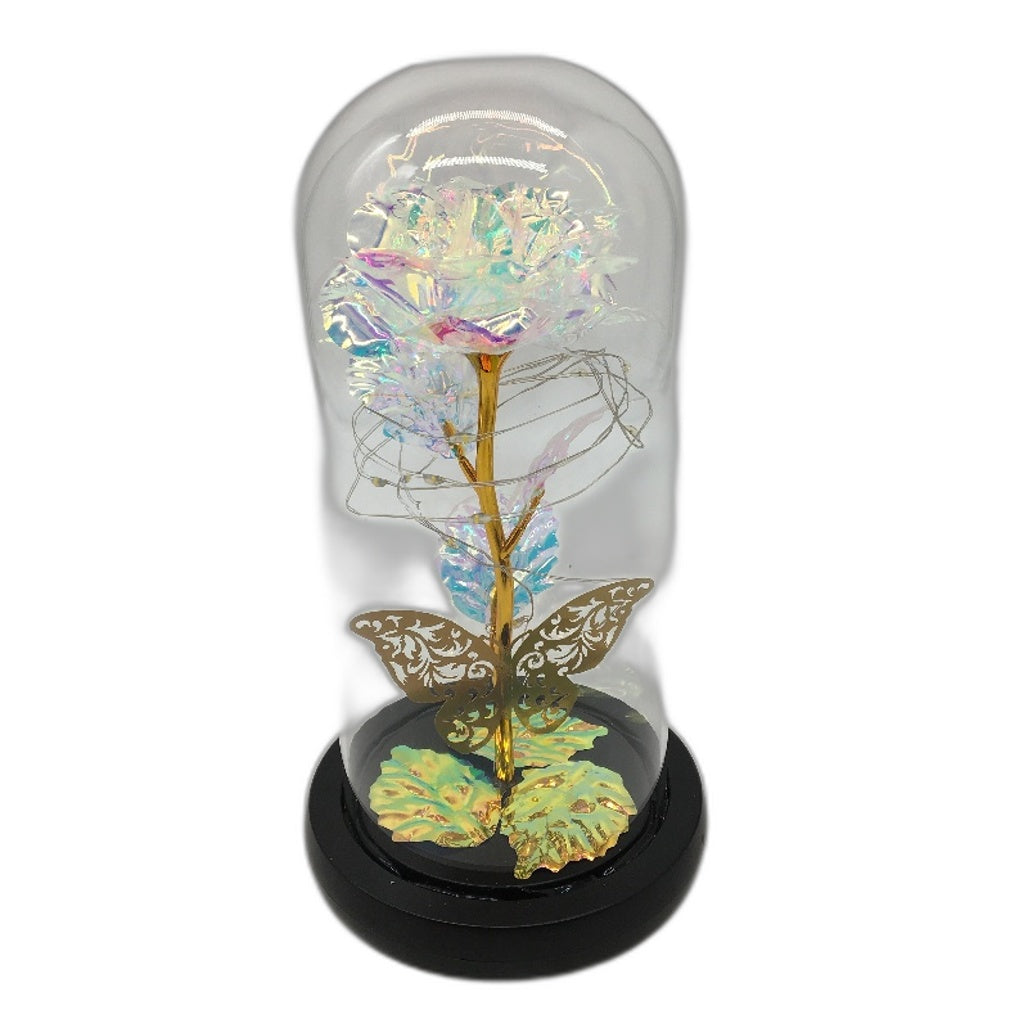 Crafttime Glass Dome Light Up Preserved Eternal Crystal White Rose NEW