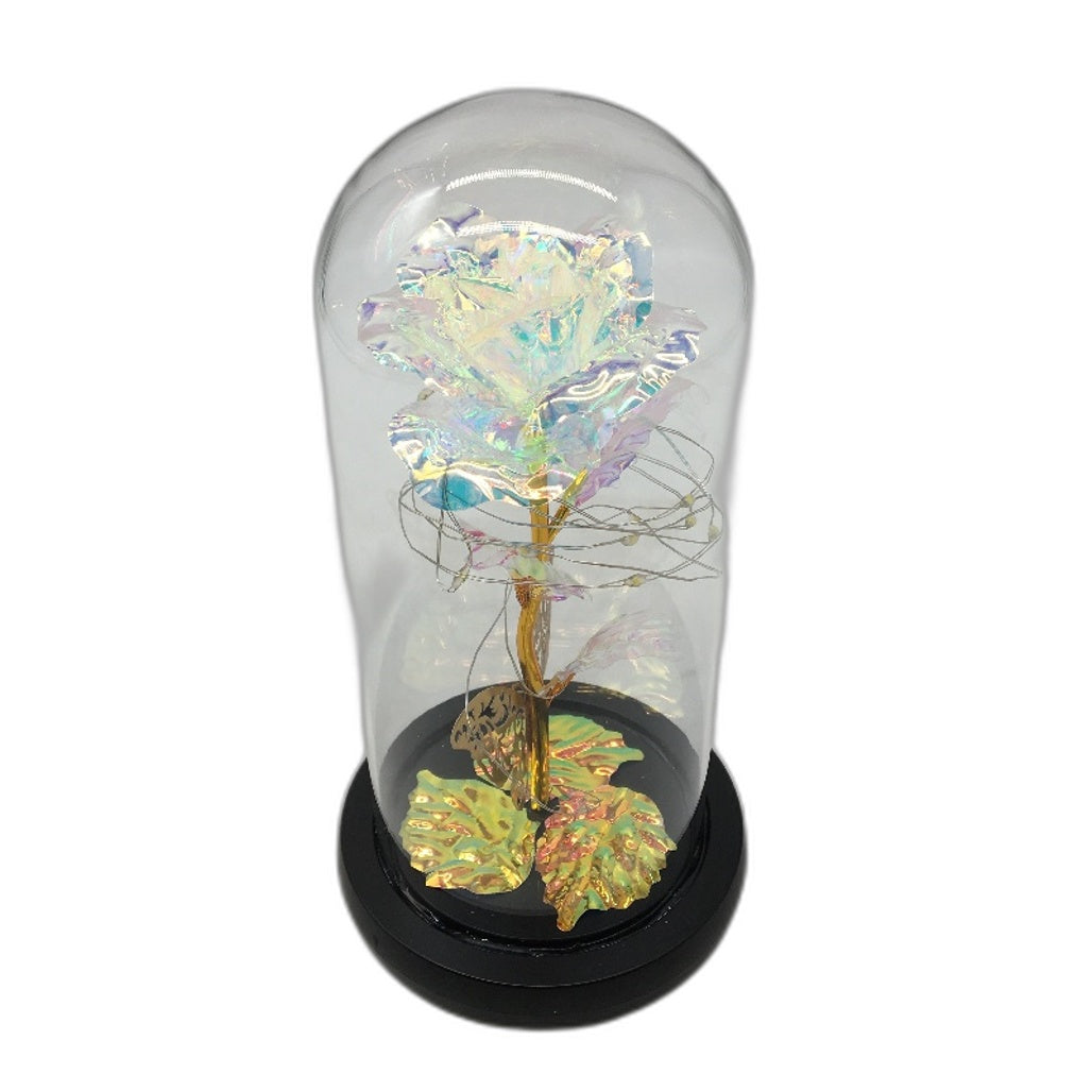Crafttime Glass Dome Light Up Preserved Eternal Crystal White Rose NEW