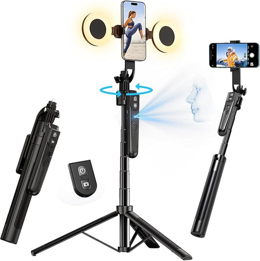 ES-B180K Auto Face Tracking 360 Extendable Tripod Selfie Stick with Lights NEW