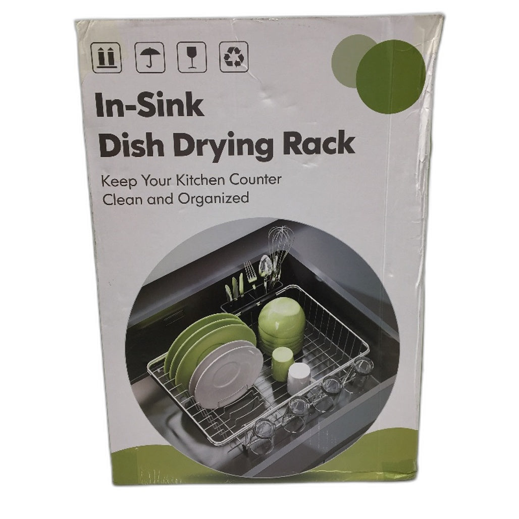In Sink Stainless Steel Dish Drying Rack in Black with Support Bars NEW