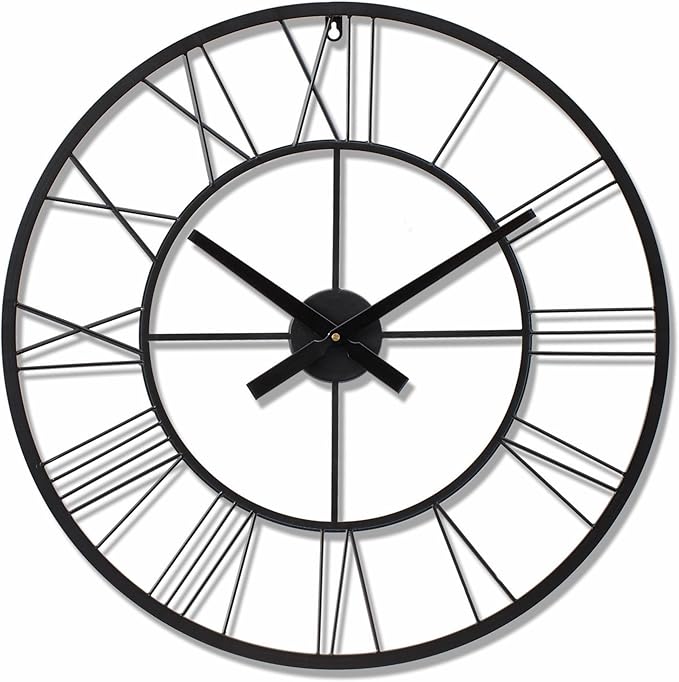 Room Tide 18 Inch Large Modern Roman Numeral Analogue Wall Clock in Black NEW