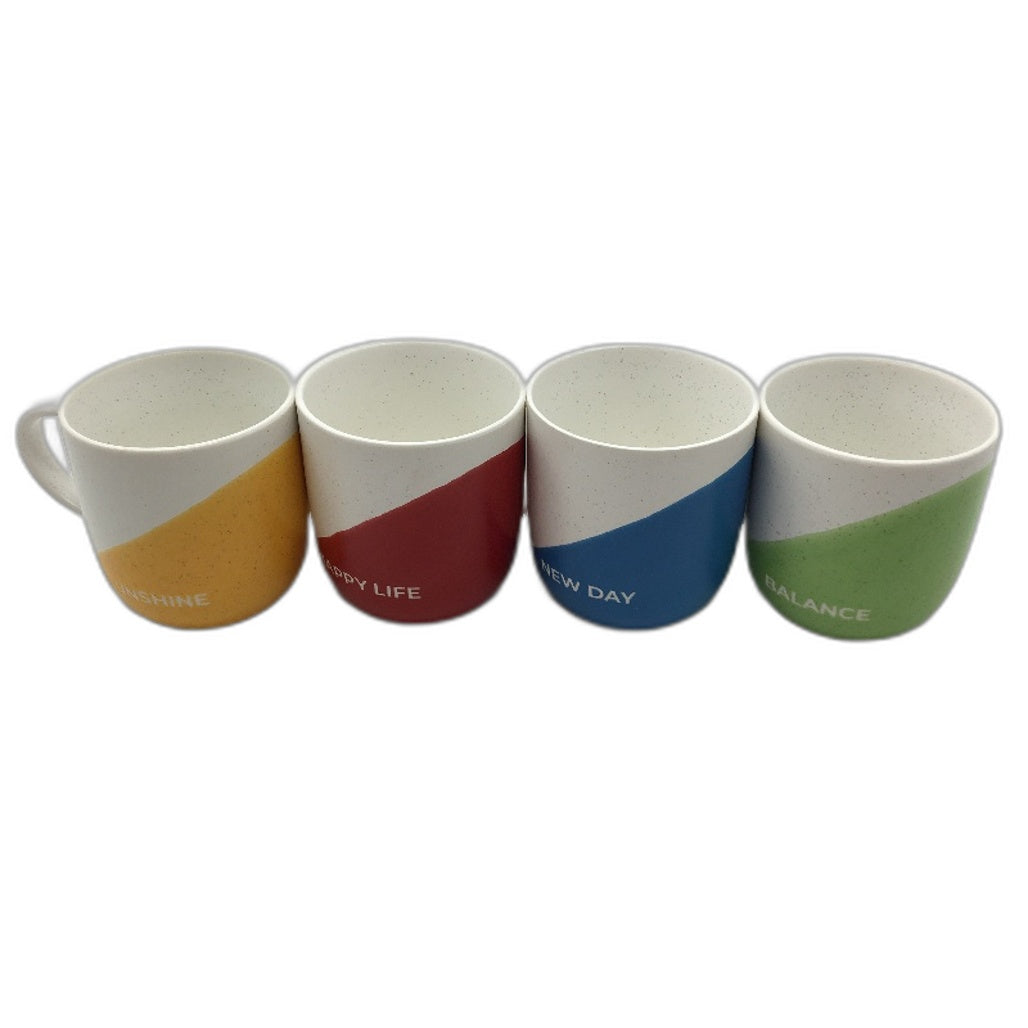 Miamio 4 Piece 300mL Happy Life Affirmation Ceramic Two Tone Coffee Mugs NEW
