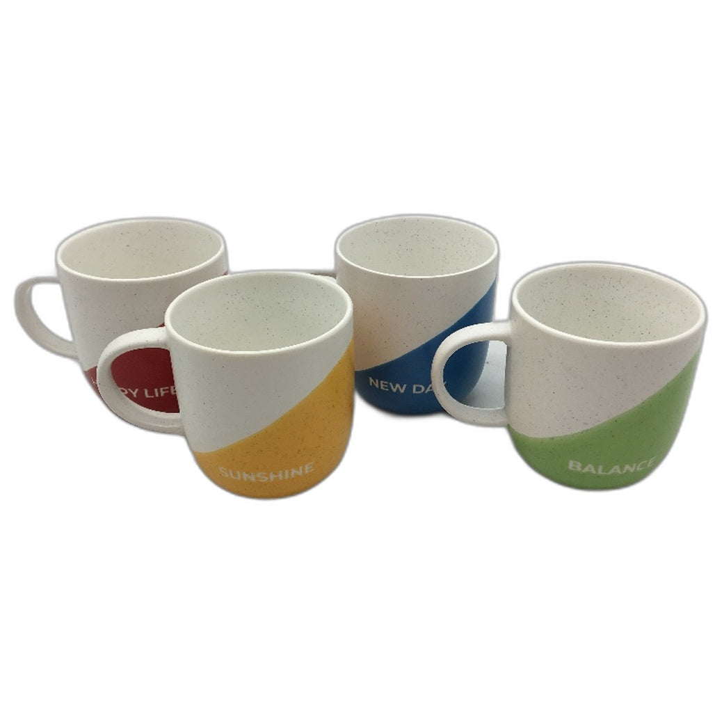 Miamio 4 Piece 300mL Happy Life Affirmation Ceramic Two Tone Coffee Mugs NEW