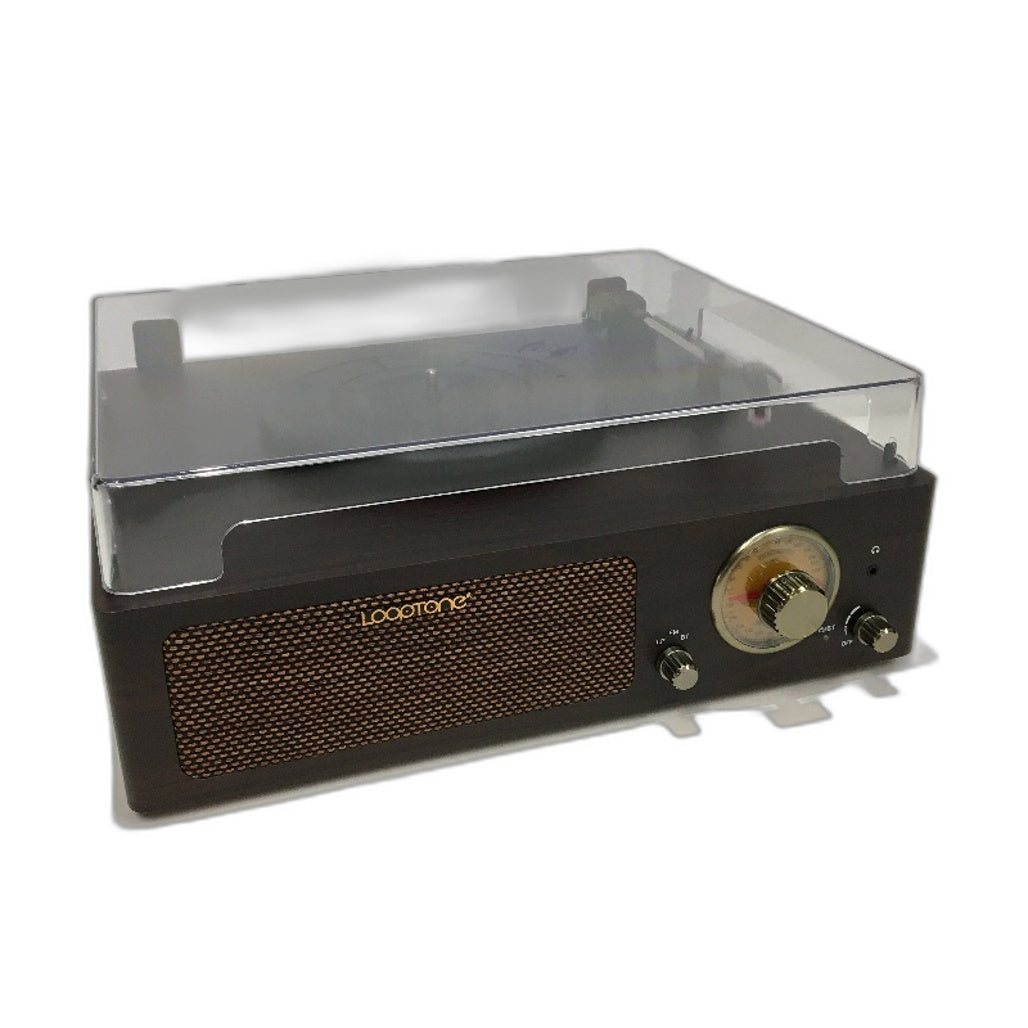 Looptone DS-215RBB Bluetooth In and Out Turntable with FM Radio in Brown DEMO