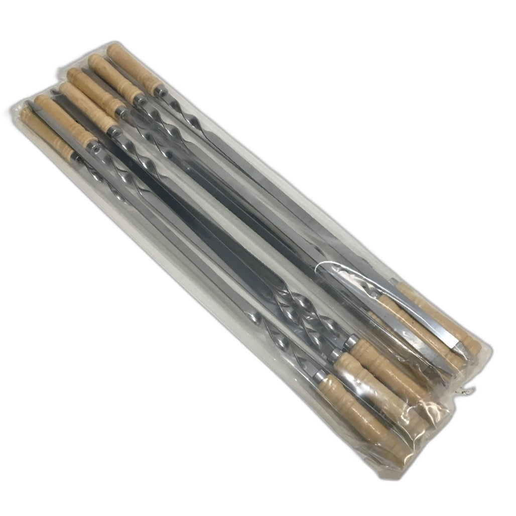 Antallcky 12 Pack 23.5 Inch BBQ Stainless Steel Skewers with Wooden Handle NEW