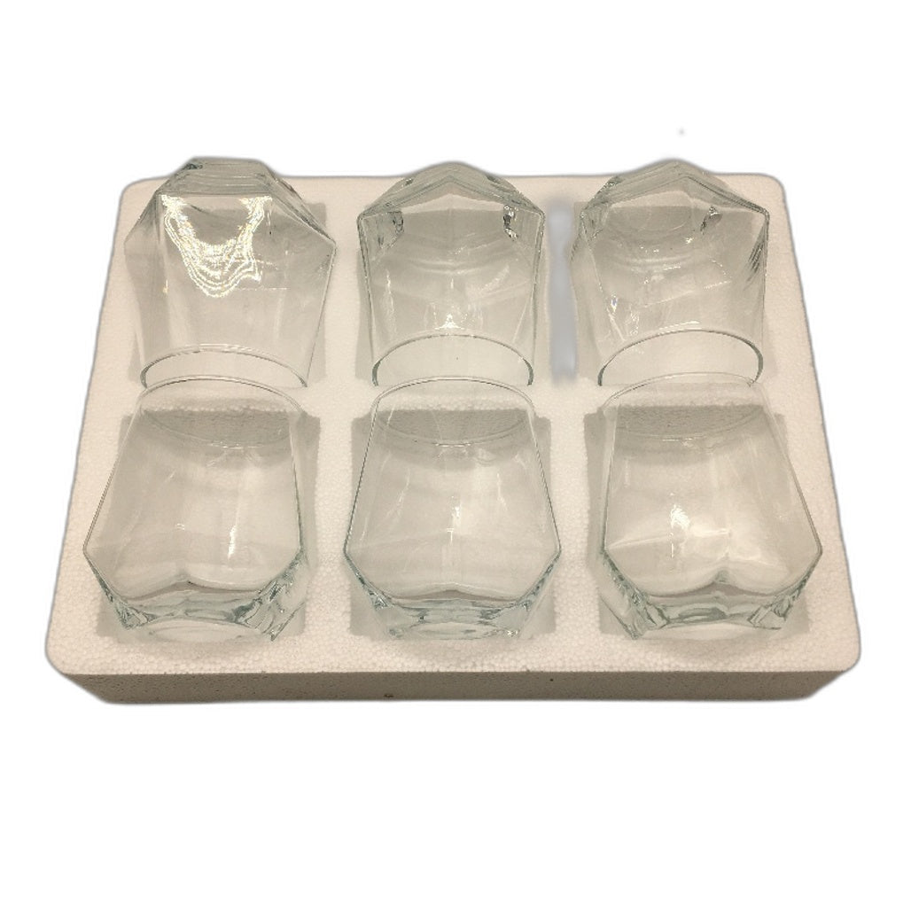 Set of 6 Diamond Whiskey Glasses 11oz Old Fashioned Classy Drinking Glasses