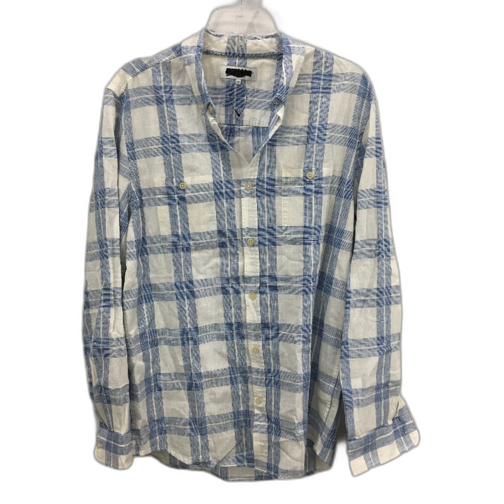 Jeanswest Plaid Blue & White Patterned Long Sleeve Shirt Mens Size Medium