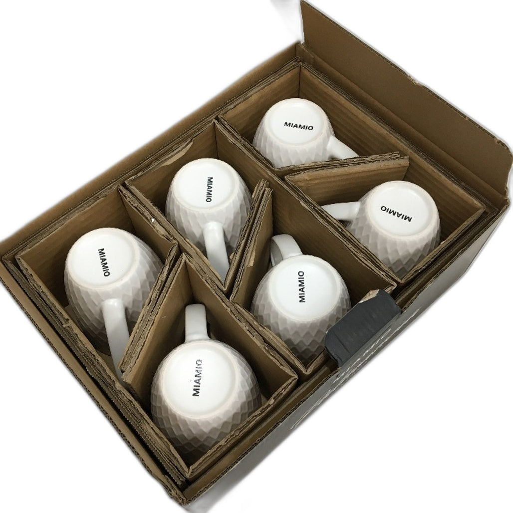 Miamio 6 Piece Palmanova Collection 400mL Ceramic Coffee Mugs in White NEW