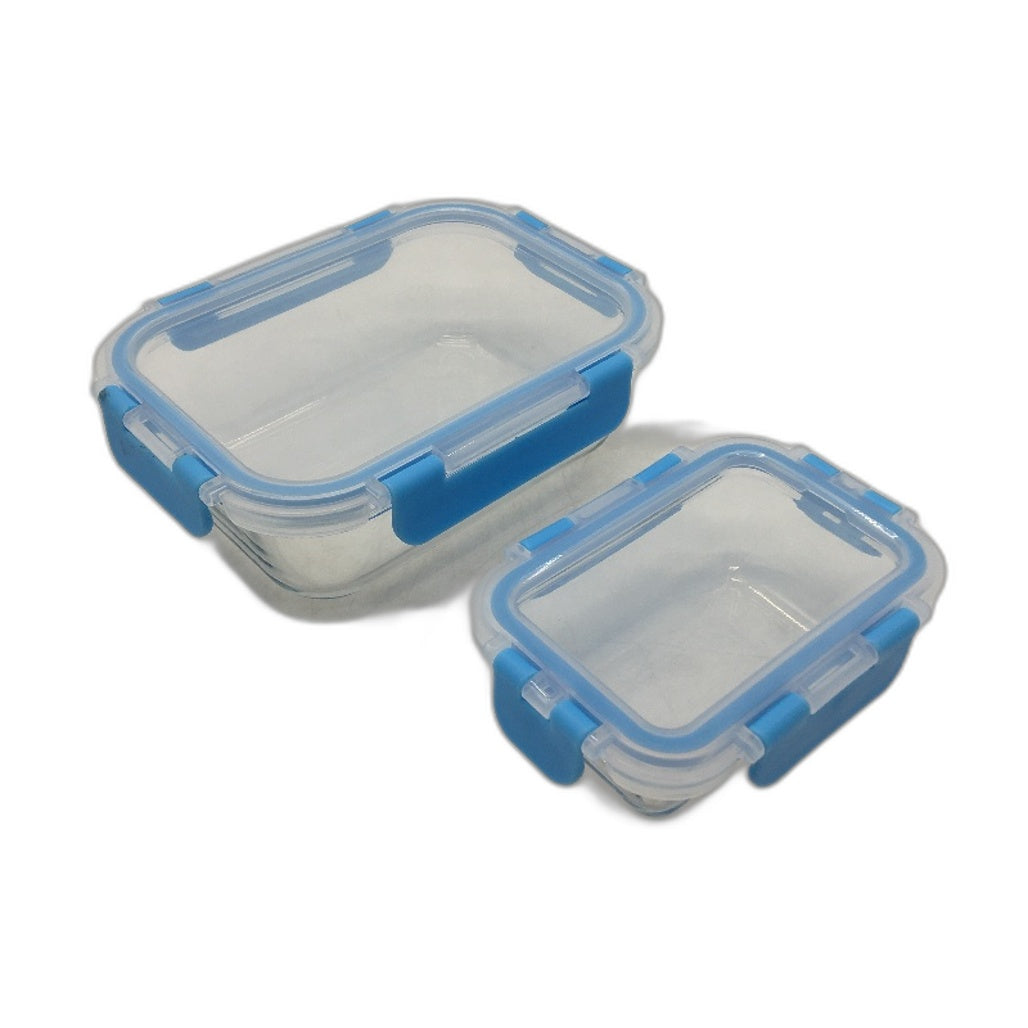 12 Piece 650mL and 180mL Glass Food Storage Container with Blue Lids NEW