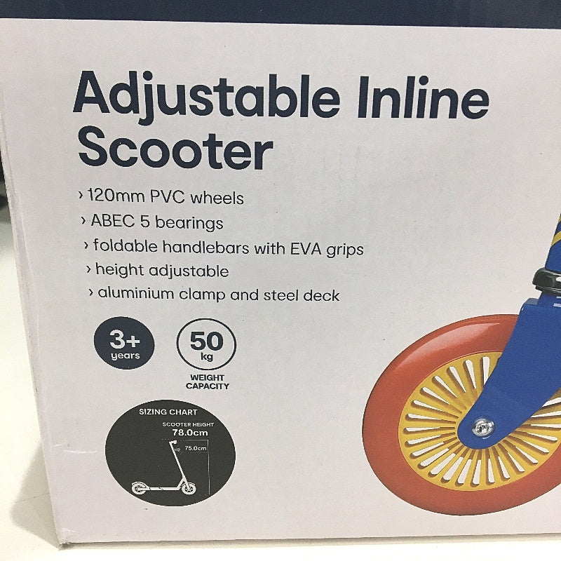 120mm Adjustable Foldable Inline Scooter for Ages 3 and Up in Blue Orange DEMO