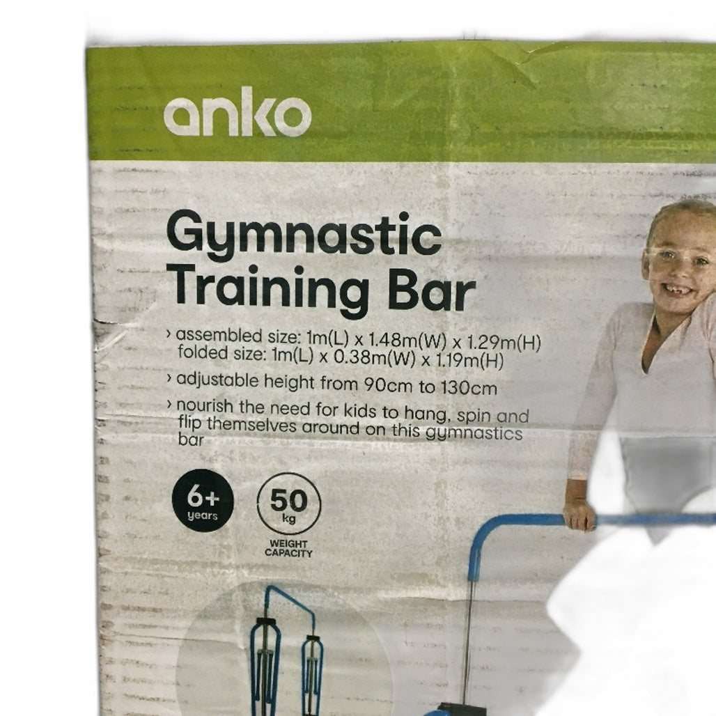 Gymnastics Training Bar Blue & Black Adjustable Height 50kg Weight Capacity