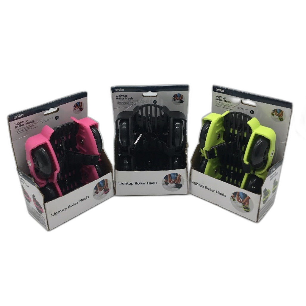 3 Pack Light Up Roller Heels Pink, Black & Green Shoe Attachment Wheels Ages 6+