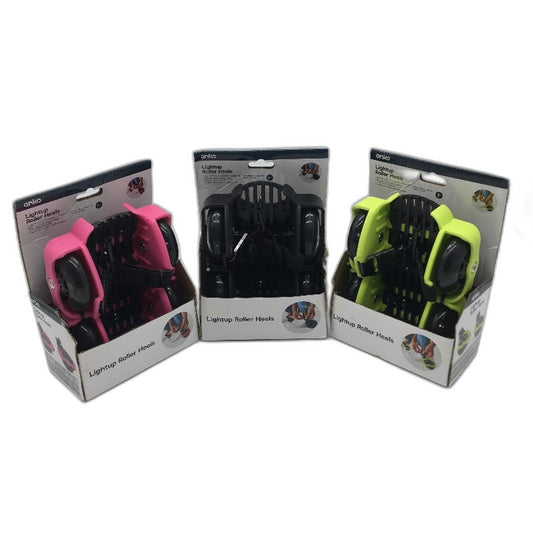3 Pack Light Up Roller Heels Pink, Black & Green Shoe Attachment Wheels Ages 6+