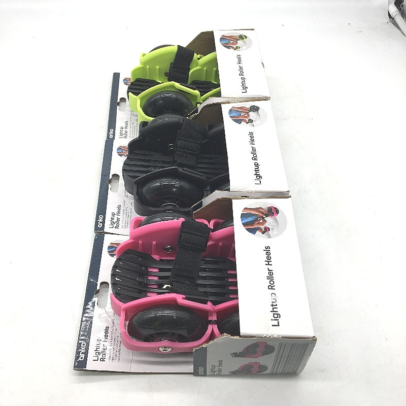 3 Pack Light Up Roller Heels Pink, Black & Green Shoe Attachment Wheels Ages 6+