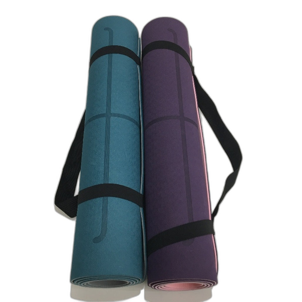 2 Pack Yoga Mats Reversible Purple & Pink, Teal & Grey Thin Patterned Anti Slip