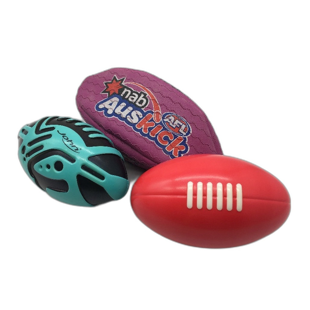 3 Pack Footballs Mini Grip Squishy Foam Balls Kids Play Sherrin Auskick Ball