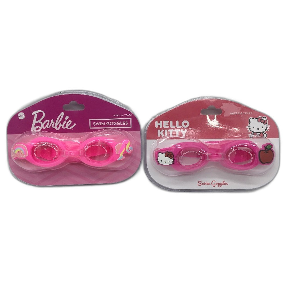 2 Pack Swim Goggles Pink Hello Kitty & Barbie Themed Kids Pool Eye Goggles