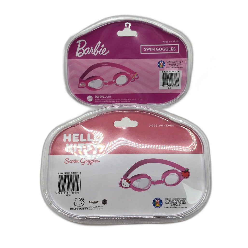 2 Pack Swim Goggles Pink Hello Kitty & Barbie Themed Kids Pool Eye Goggles