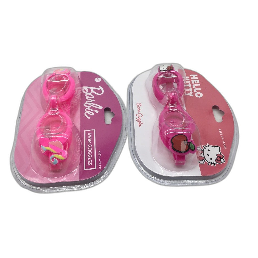 2 Pack Swim Goggles Pink Hello Kitty & Barbie Themed Kids Pool Eye Goggles