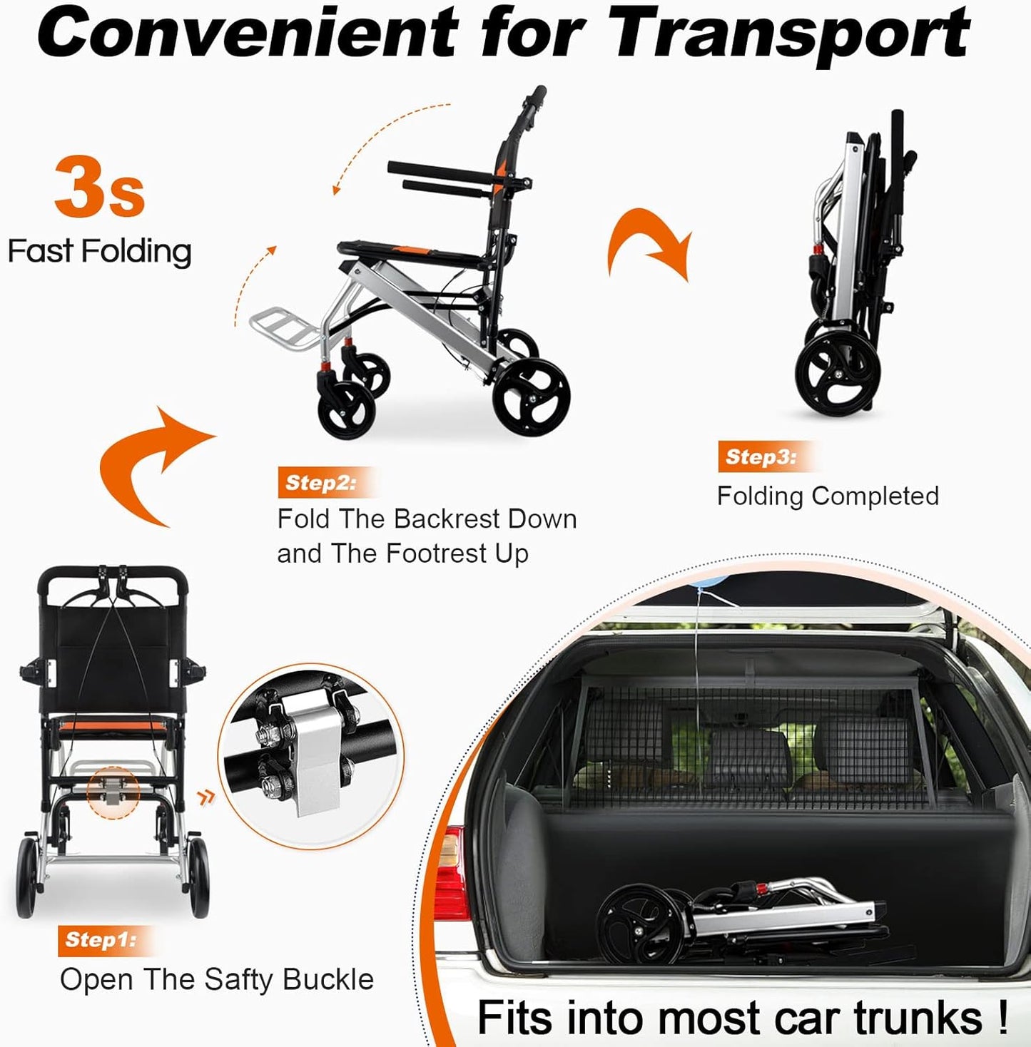 Tripaide Foldable Lightweight Patient Transfer Compact Wheelchair Adults NEW