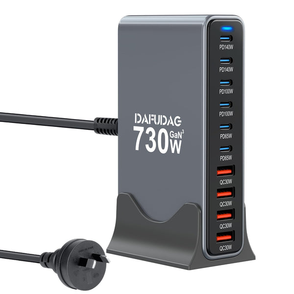 DAFUDAG 730W 10-Port USB-C Fast Charging Station GaN Charger Brick DEMO