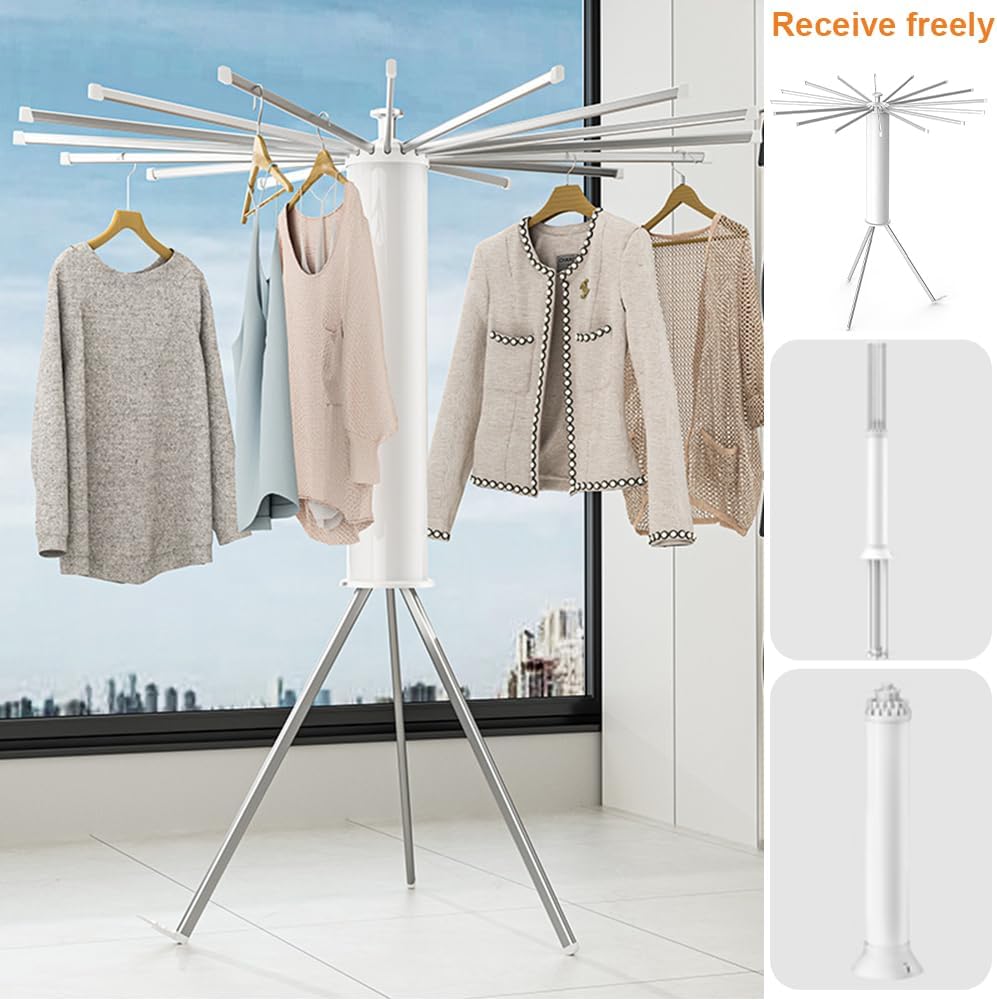 MTSDM 360° Rotating Foldable Clothes Drying Rack, Standing Dry White NEW