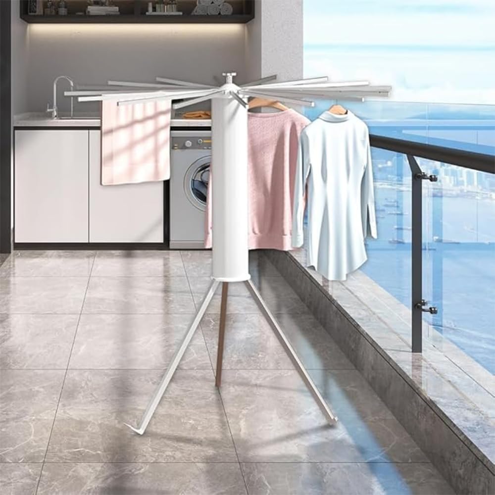 MTSDM 360° Rotating Foldable Clothes Drying Rack, Standing Dry White NEW