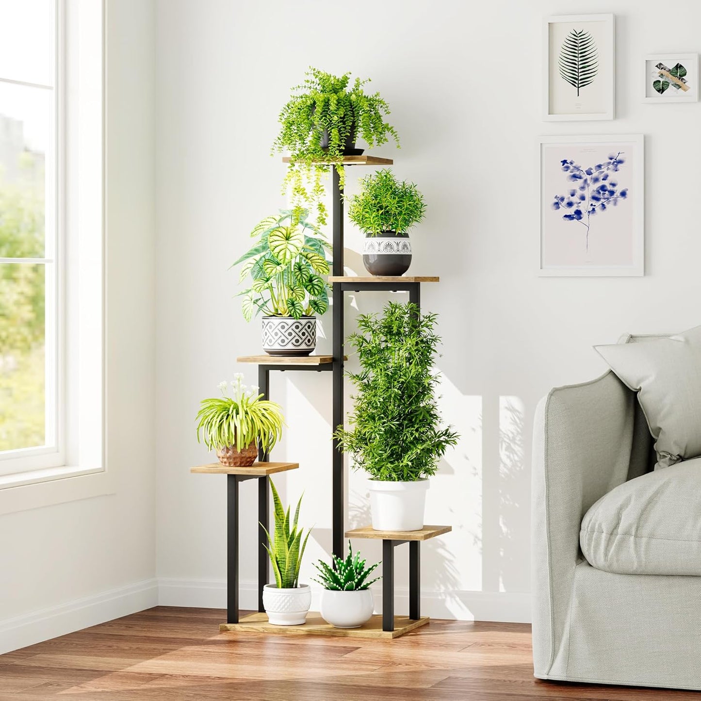 GoTiling 6-Tier Stands Tall Metal Plant Stand with Grow Lights for Indoor DEMO