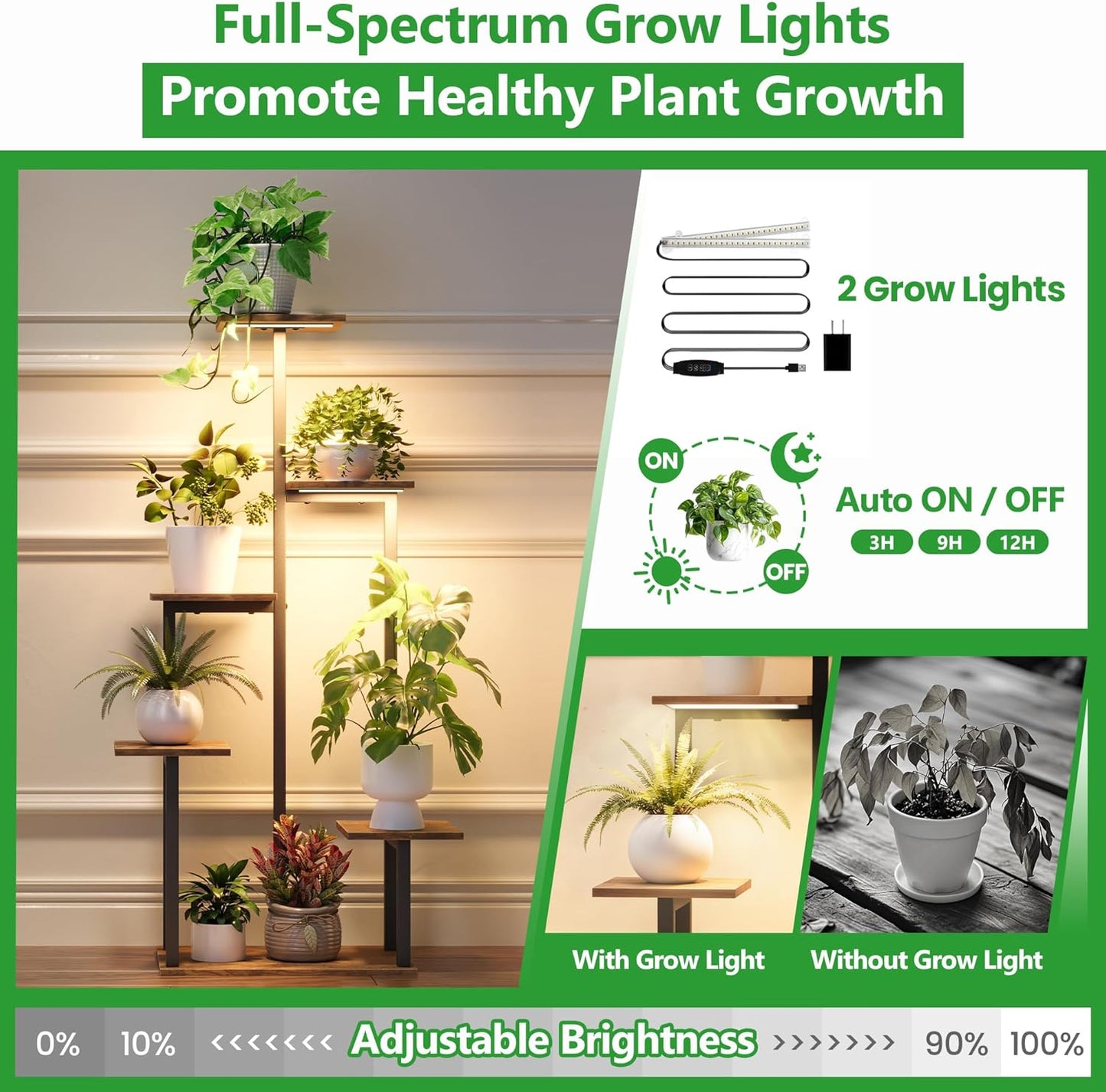 GoTiling 6-Tier Stands Tall Metal Plant Stand with Grow Lights for Indoor DEMO