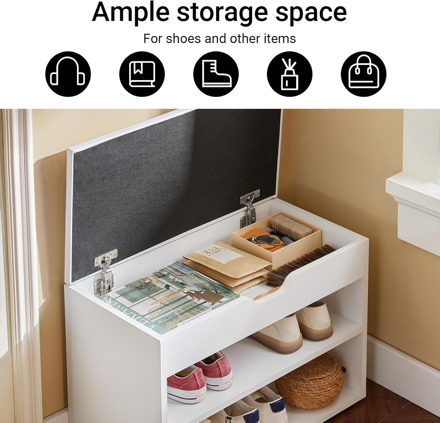 SoBuy White Storage Bench with Padded Folding Cushion Seat & Shoe Rack DEMO