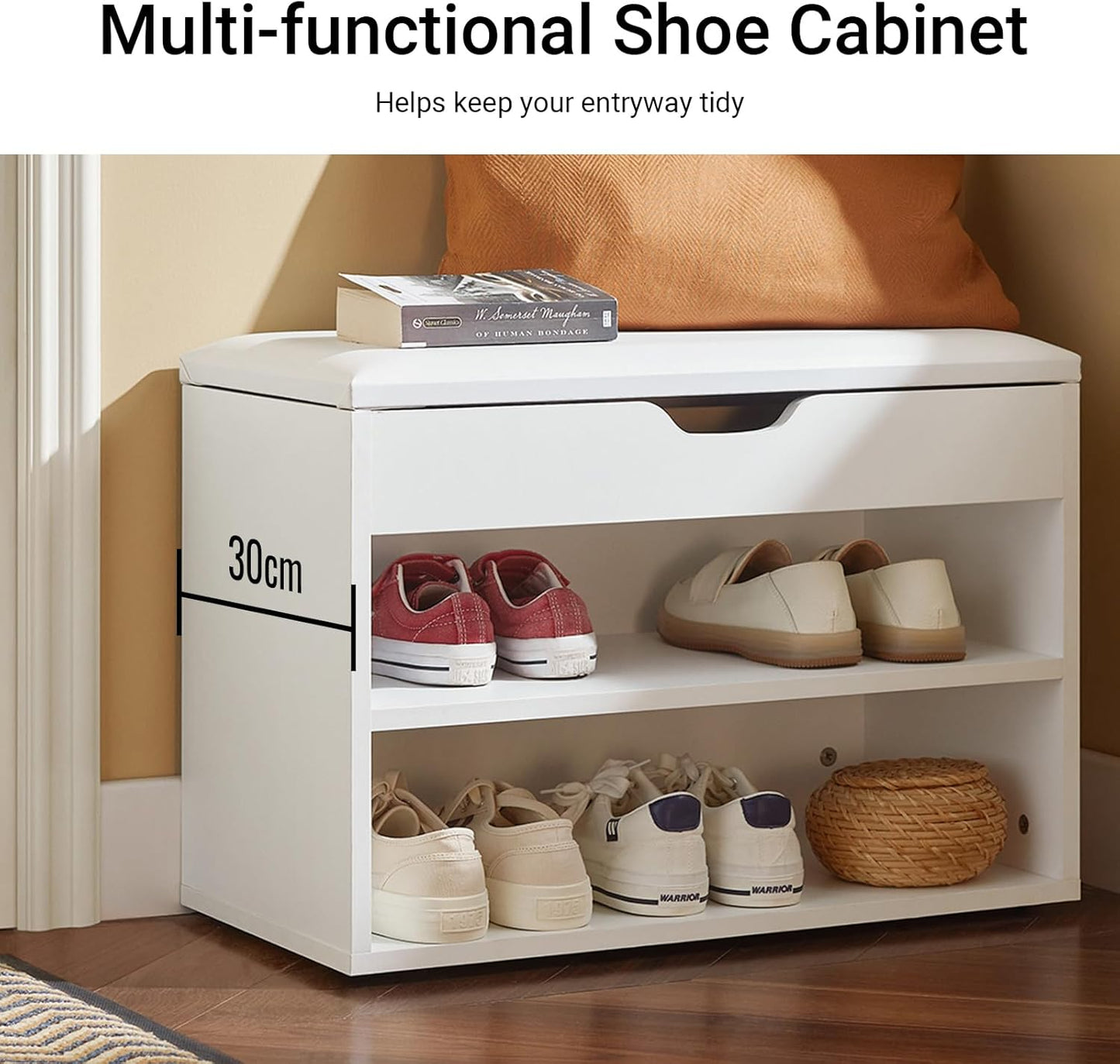 SoBuy White Storage Bench with Padded Folding Cushion Seat & Shoe Rack DEMO