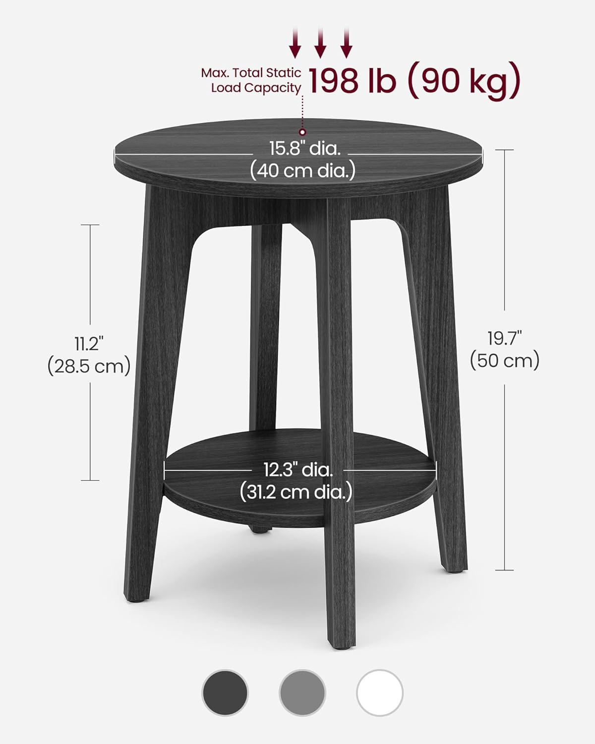VASAGLE 2-Tier Round Bedside Table Nightstand, Charcoal Gray, Sturdy Metal DEMO