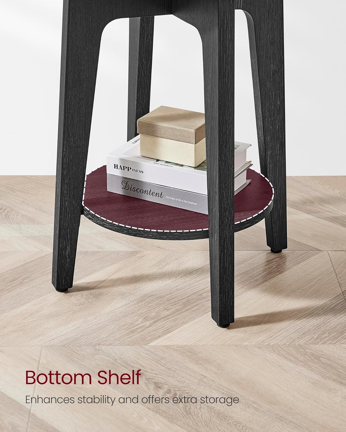 VASAGLE 2-Tier Round Bedside Table Nightstand, Charcoal Gray, Sturdy Metal DEMO