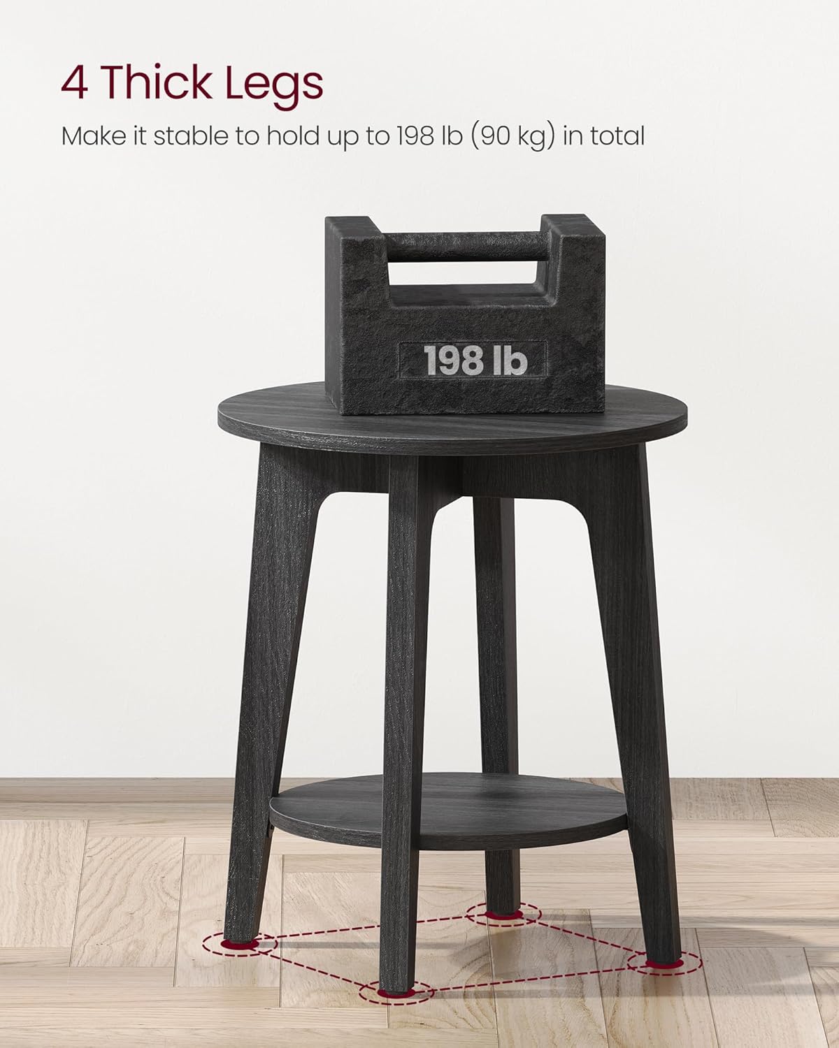 VASAGLE 2-Tier Round Bedside Table Nightstand, Charcoal Gray, Sturdy Metal DEMO