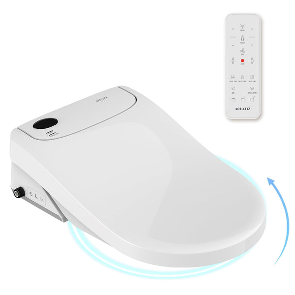 AQUATIZ D-Shaped Electric Bidet Toilet Seat with Self-Cleaning Nozzle and DEMO